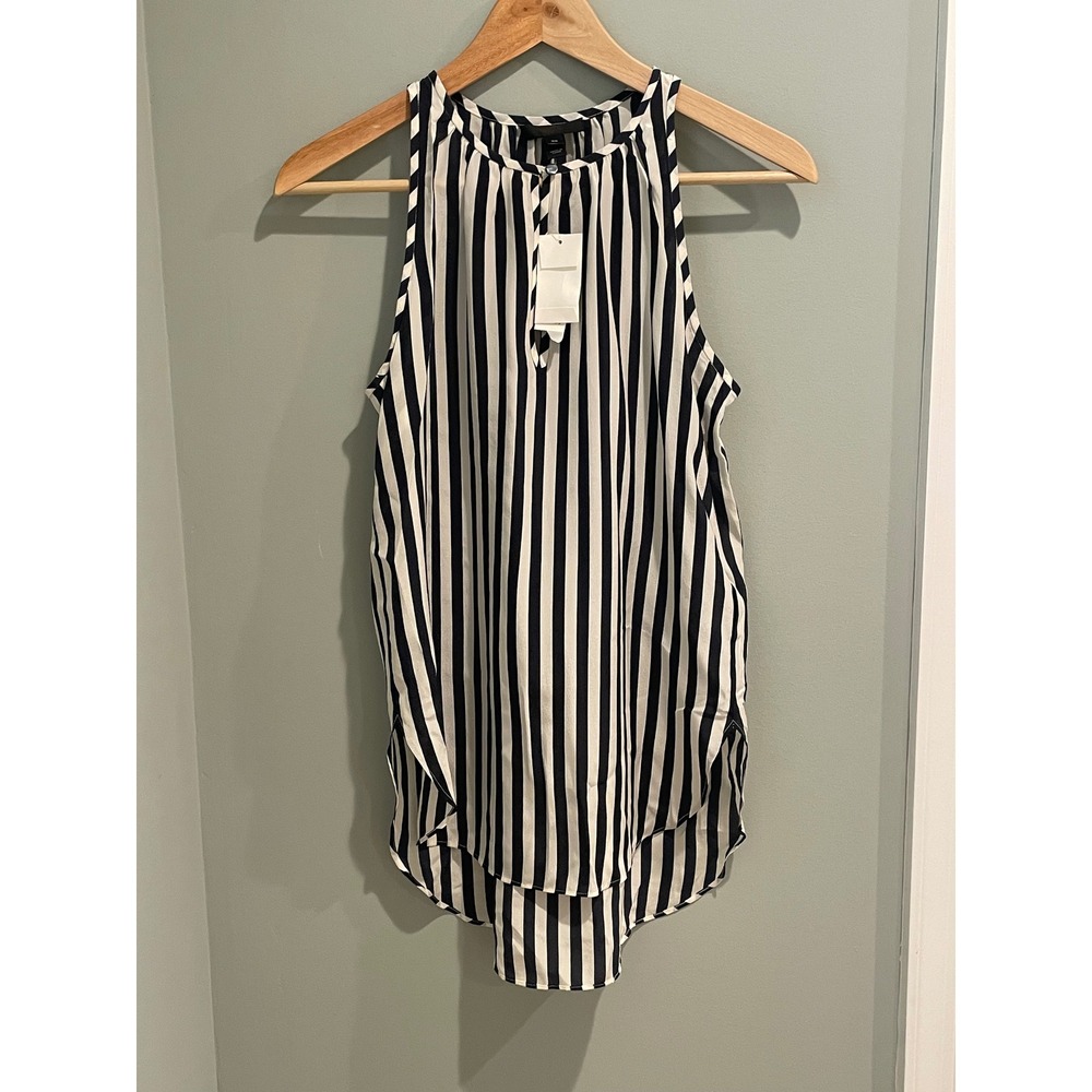J.Crew Striped 100% Silk Halter Top‎ Sleeveless Blouse Black White Size 00